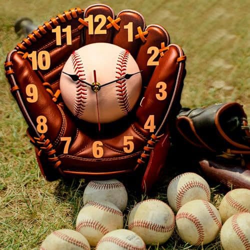12-tums väggklocka med basebollhandske, tyst sporttema för sovrum