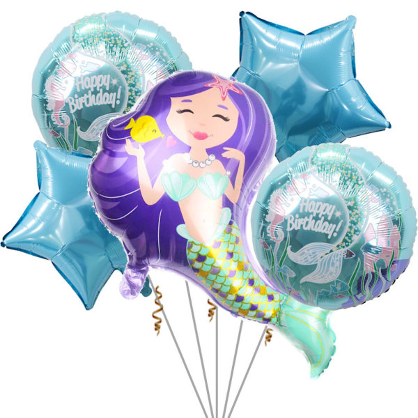 5 st sjöjungfrur ballonger Födelsedag folie set festdekoration