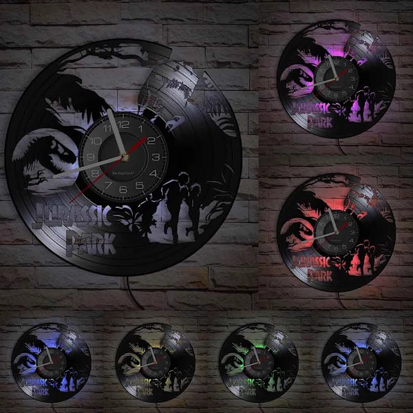 Jurassic Parks Dinosuar Vinyl Väggklocka Record Klocka Retro Dekor Väggkonstklocka