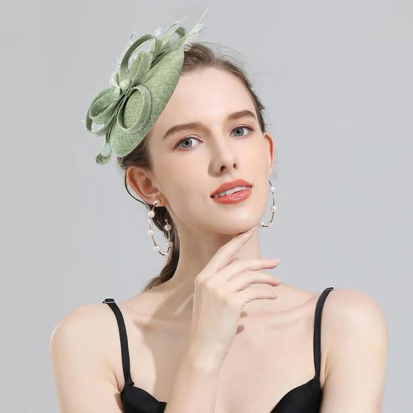 Grøn fjer-fascinator hat til kvinder, hårpynt til bryllup og teselskab