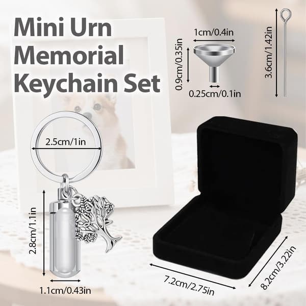 Mini urn-nøglering, Livets træ-mindebeholder til aske i rustfrit stål & gaveæske