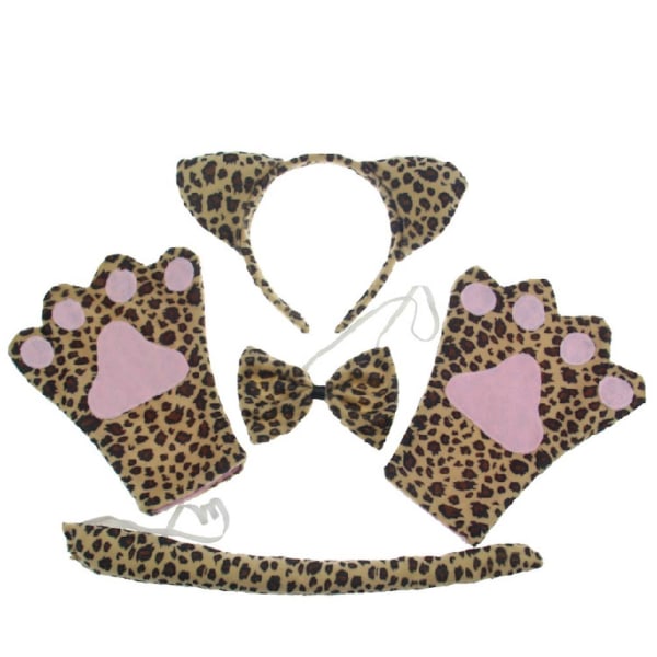 4st Halloween Leopard set innehåller Tail Paw Pannband och fluga Cosplay rekvisita för barn för karneval