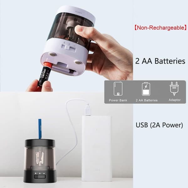 Sähkökäyttöinen teroitin, 3 asetusta, USB-virta 6-8 mm kynille, musta