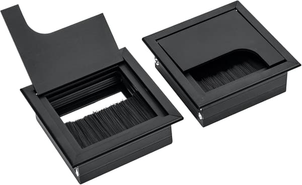 2 stk skrivebordskabelgjennomføring 80x80mm svart rektangulær kabelhullorganisator