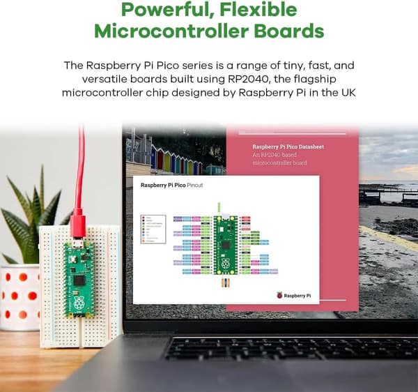 Raspberry Pi Pico startpakke med koblingsbrett, LCD, sensorer og komponenter