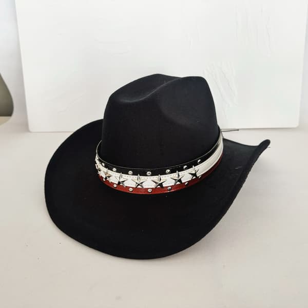 Sort cowboyhat med stjernebesat bånd til kvinders festhat