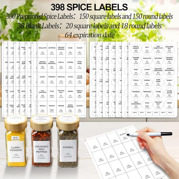 24-pack 4 oz kryddburkar i glas med bambulock, etiketter och ströinsatser