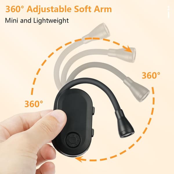 Oppladbart LED-boklys med 3 fargemoduser og 360° fleksibel klypearm