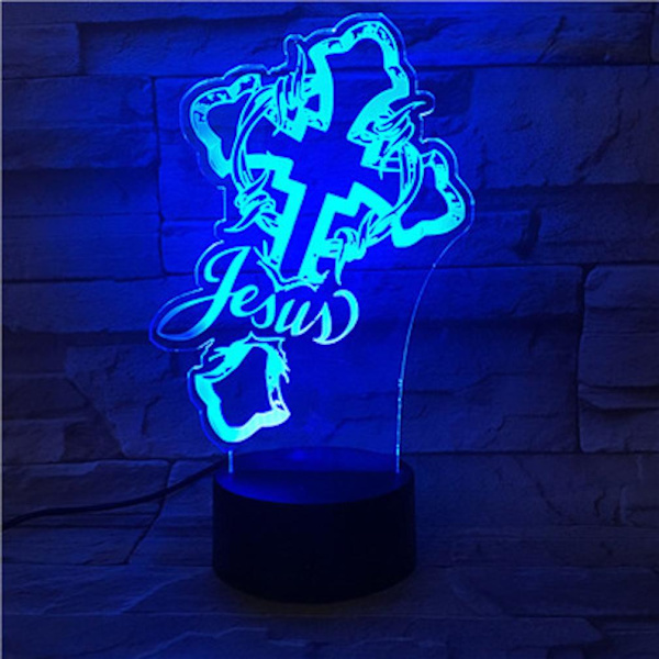 Cross 3D LED Nattljus Sovrumsbordslampa Färg ändras