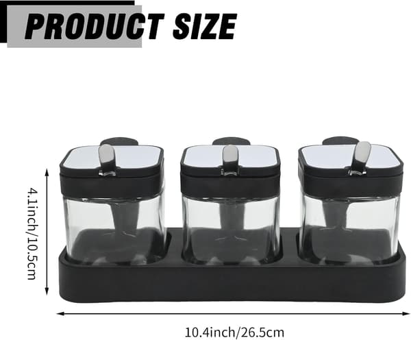 3-pack kryddburkar i glas med flipplock, skedar och förvaringsbas