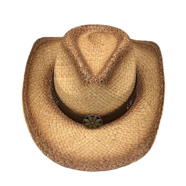 Cowboyhat til mænd i raffia-strå med bred skygge