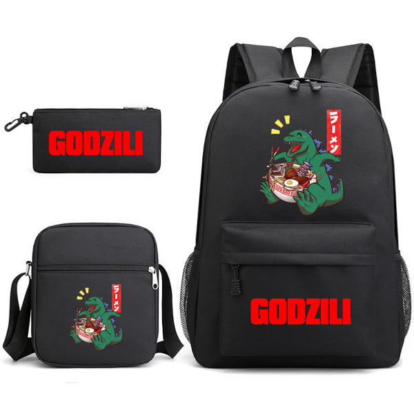 3 st/ set Godzillas- printed ryggsäcksset med case Pennfodral Skolväska Resor Dagsväska Lättviktsbokväskor