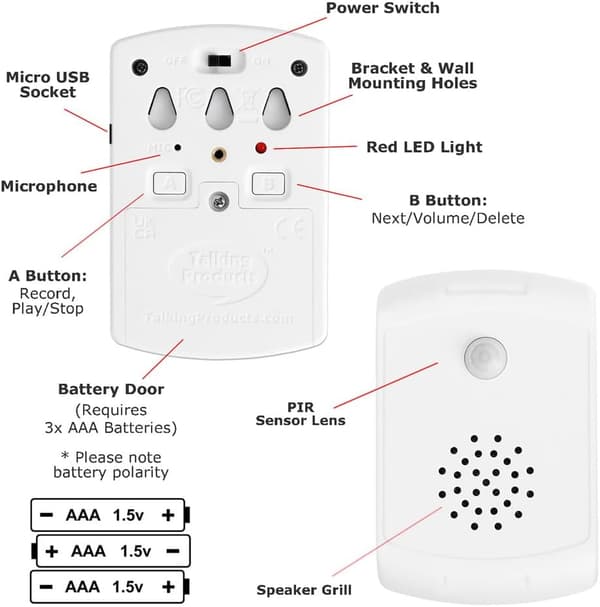 PIR-rörelsesensor ljudspelare, anpassad MP3, 4 m räckvidd, 120° detektering, 4 MB