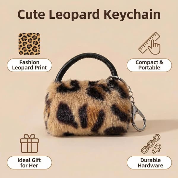 Nøkkelring med leopardmønster for kvinner og jenter