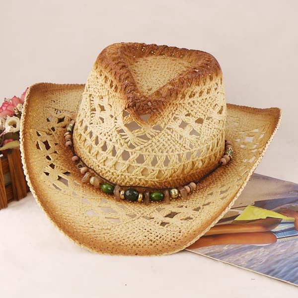 Bøhmisk stråcowboyhat med bred skygge til sommer og strand