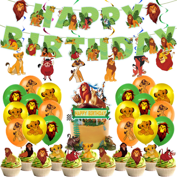 Lion Simba King Grattis på födelsedagen Set Latexballonger Party Dekoration Kit