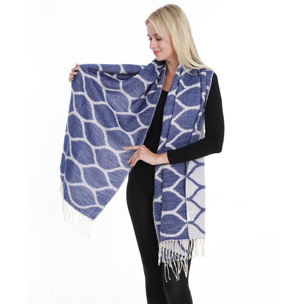 Vinterscarf med geometriskt mönster varm sjal med tofs för dam