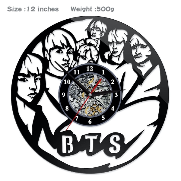 BTS Bangtan Vinyl Väggklocka Record Klocka Retro Dekor Väggkonstklocka