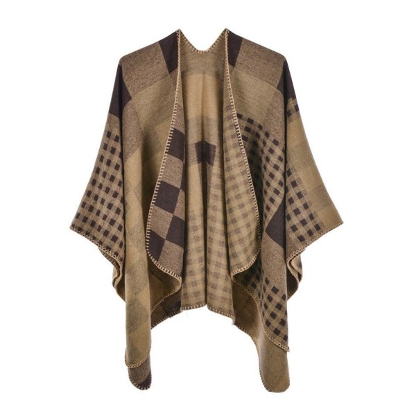 Fyrkantig Pashmina Sjal Wrap Tjock varm Poncho Öppen främre Cape for Lady