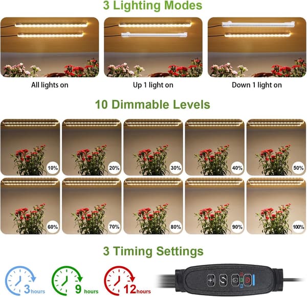 2-pak 22 cm LED-vækstlysstrips fuldspektrum 3500K timer dæmpbar lampe