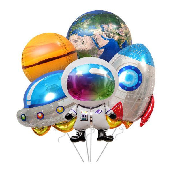 5 st Eearth Astronauts Raketer Folieballonger Set Festdekoration