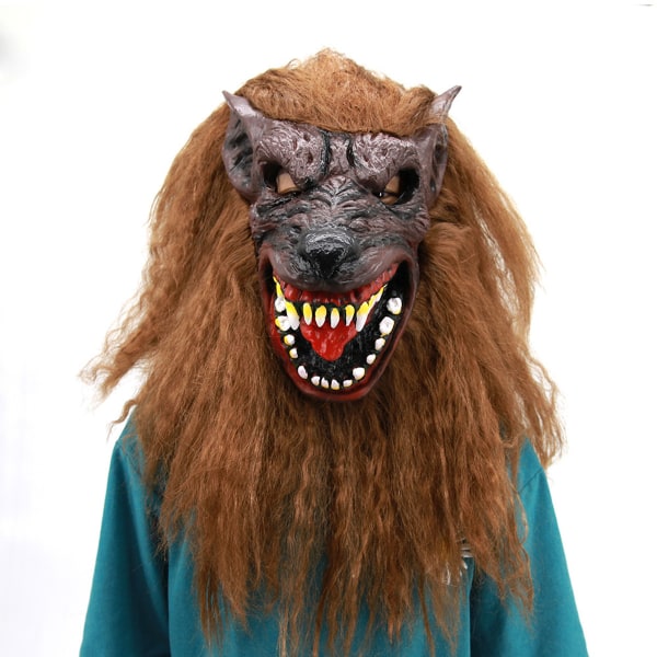 Tusked Brown Wolf Huvudbonader Animal Mask Cosplay för Halloween