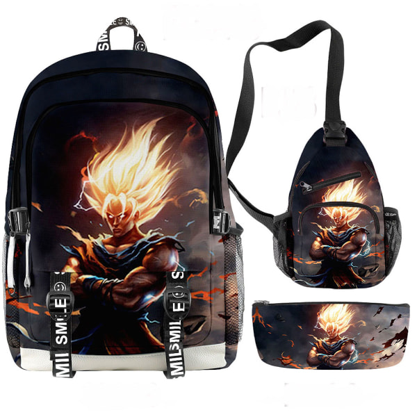 3st/ set Dragon Ball Super Saiyan printed set med case Pennfodral Skolväska Resor Dagsväska Lättviktsbokväskor