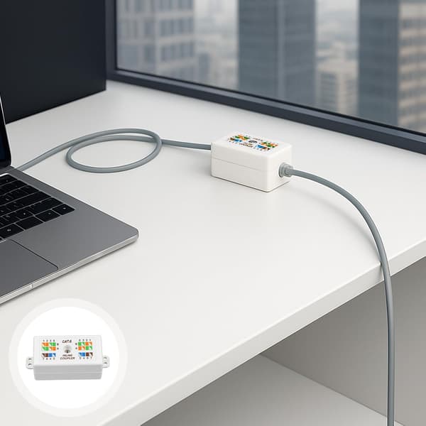 2 vita Cat6 inline punchdown-kabelkopplingar för Ethernet-nätverkskablage