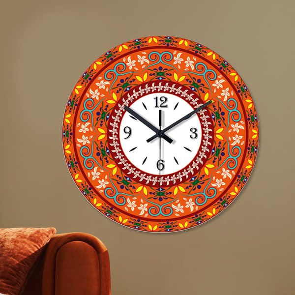 12-tums marockansk mandala-väggklocka i härdat glas, tyst, boho-heminredning