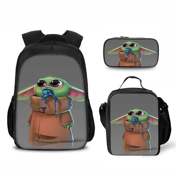 3st/ set Baby Yoda printed set med case Pennfodral Skolväska Resor Dagsväska Lättviktsbokväskor