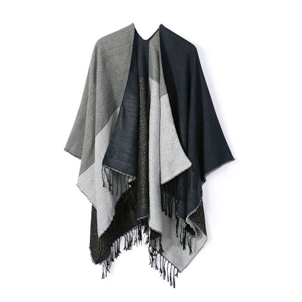 Varm sjal halsduk Öppen front poncho vinterkofta med tofs etnisk stil för dam