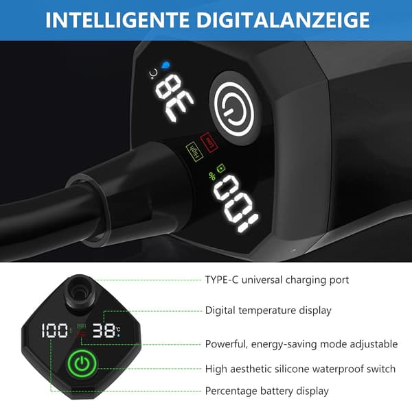 Bærbar campingbruser 6000mAh pumpe med temperaturdisplay og IPX7