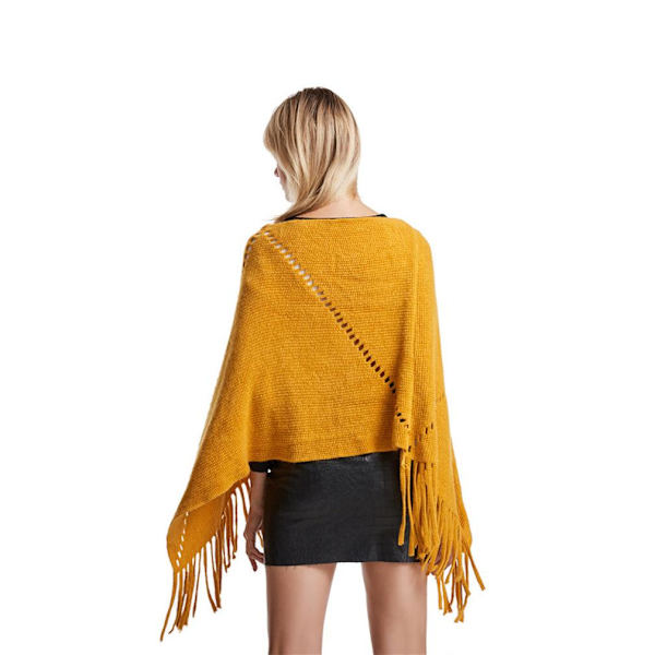 Gul Lös Sjal Pullover Stickning Poncho med Tofs Batwing Blus för Dam