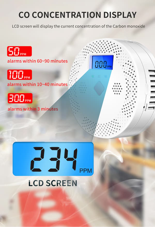 Tuya Smart WiFi Kolmonoxiddetektor med LCD-display och larmsystem