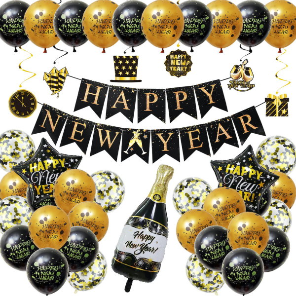 Gott nytt år ballonger med konfetti set festdekoration