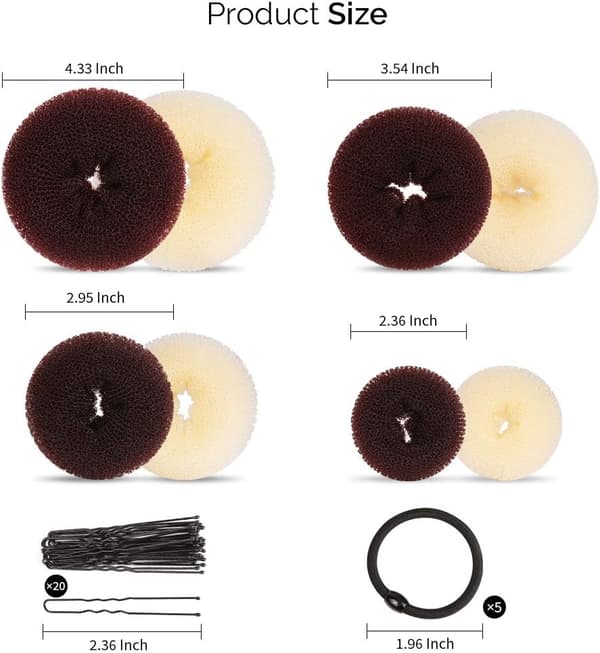 8 stk. Hår-donut-sæt til knold med hårelastikker og hårnåle til styling