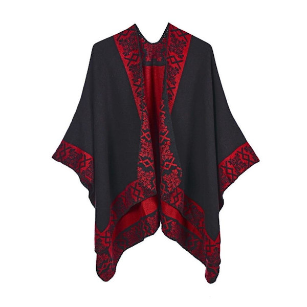 Sjalomslag Dubbelsidig Jacquard Poncho Open Front Cape för dam