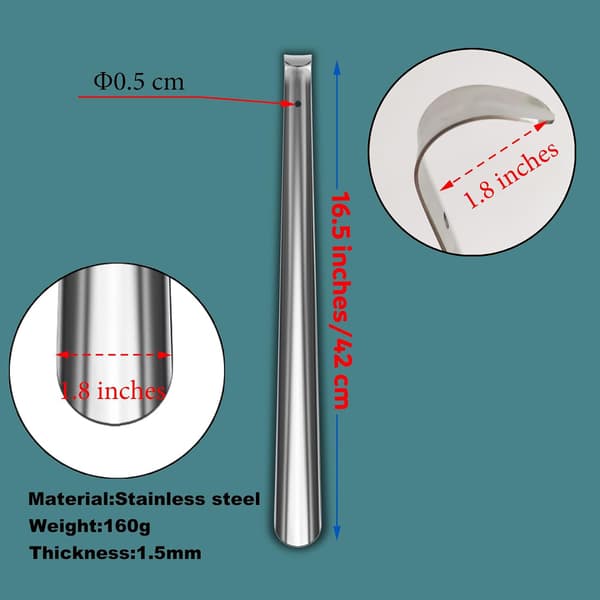 42 cm ekstra langt skohorn i metall for menn, kvinner, barn og eldre, sølv