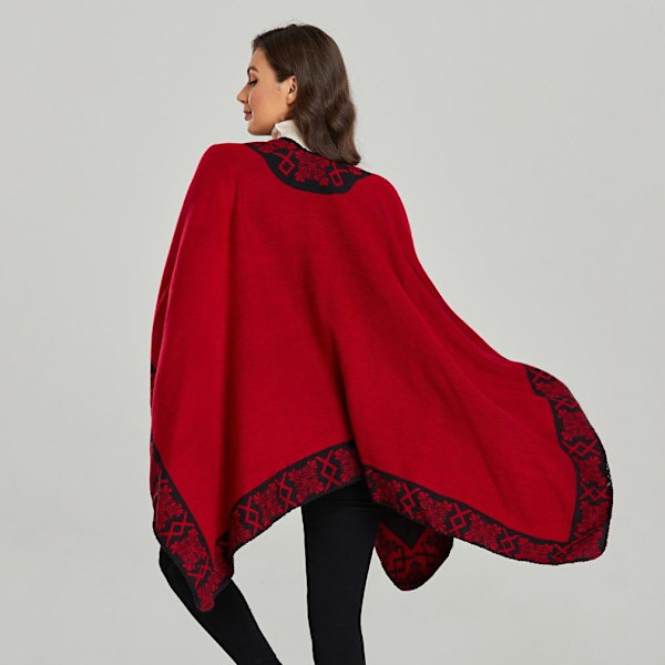 Sjalomslag Dubbelsidig Jacquard Poncho Open Front Cape för dam
