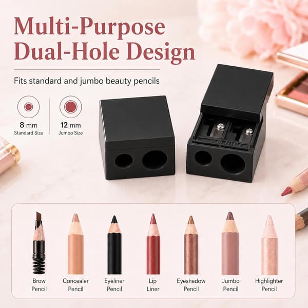 2-pak makeup-blyantspidser med to huller og beholder til læbe- og eyeliner