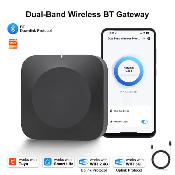 Tuya Dual-Band Trådløs Bluetooth Smart Home Gateway Hub THP10-B V6 Sort
