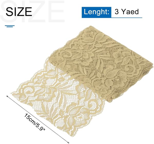 Kremfarget blomstrete elastisk blondebånd 3 yards 15,2 cm bredt for søm og hobbyprosjekter