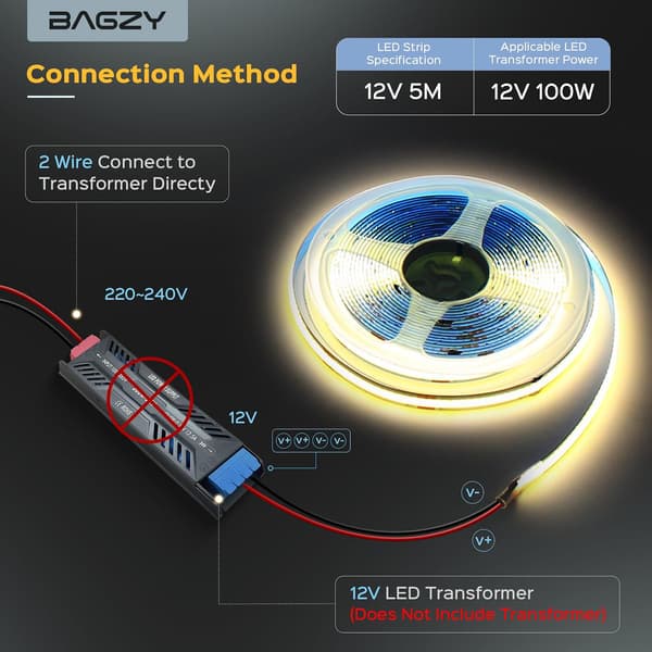12V COB LED-ljuslist 10M 3000K Varmvit 8mm 320 LED/M Punktfri tejp