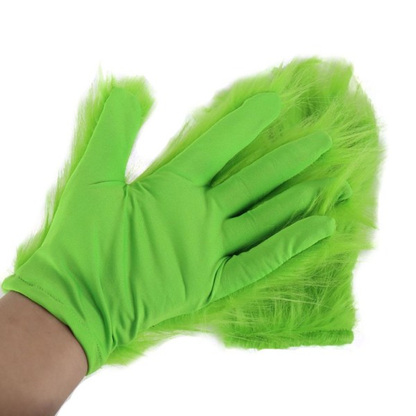 The Grinch Cosplay Gloves Halloween festdräkt med pälsgrön