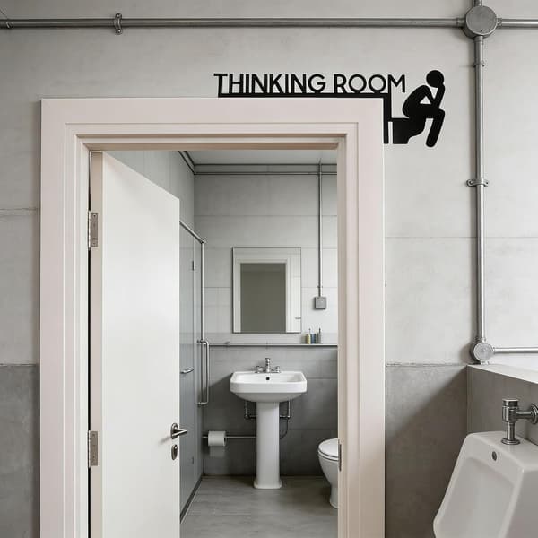 Sjovt 'Thinking Room' toiletskilt, dørskilt i træ til badeværelset, 30 x 10 cm
