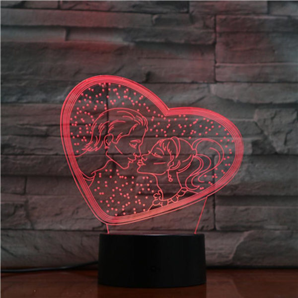 Par kysser 3D LED nattlampa Barn sovrum bordslampa Alla hjärtans dag present