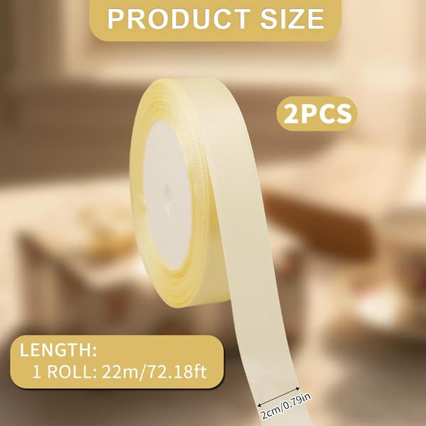 2 rullar beige-gult satinband, 20 mm x 22 m för presenter, pyssel, bröllop