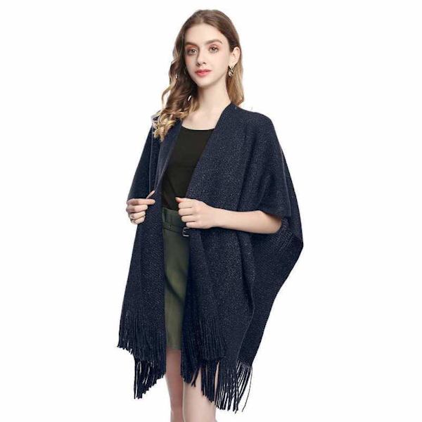 Blue Shawl Wrap Open Front Cape Crochet Sweater Coat for Lady