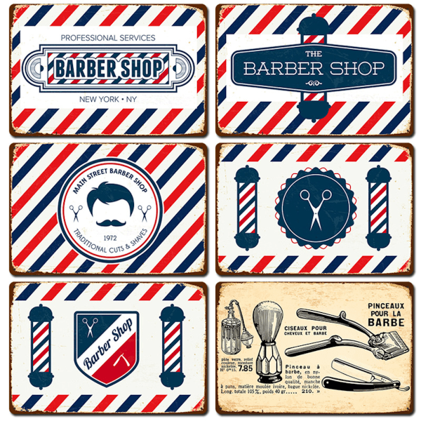6st Barbershop Art Posterss Järn Retro Ramlös Väggdekor 20x30cm för Barber Shop Hem