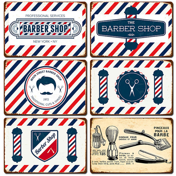 6st Barbershop Art Posterss Järn Retro Ramlös Väggdekor 20x30cm för Barber Shop Hem